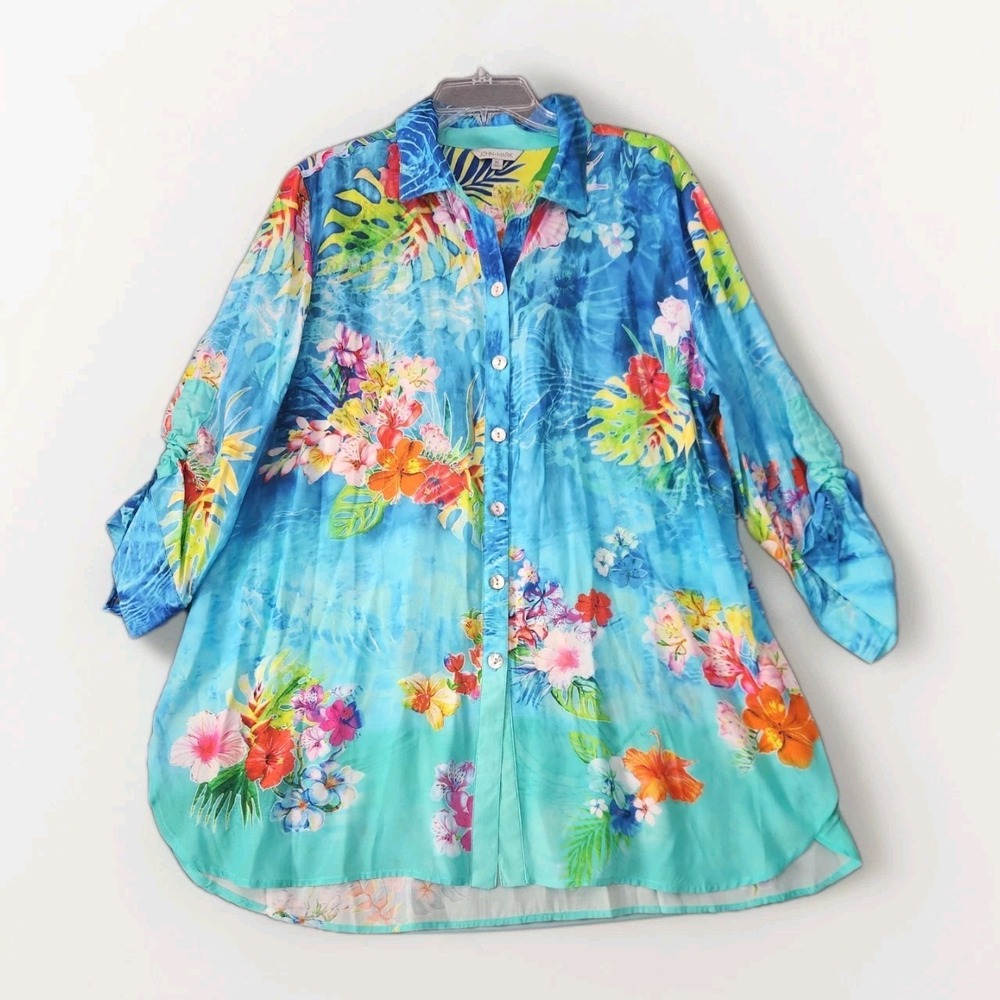 NWT John Mark Women 0X Tunic Top Boho Art To Wear Colorful Festival Resort Beach